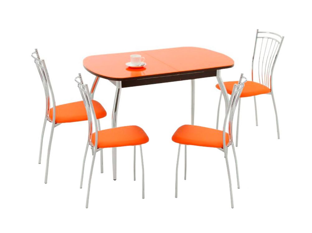 Интернет магазин столов. Обеденная группа для кухни Портофино. Оранжевый стол для кухни. Обеденная группа для кухни , стекло. Оранжевые столы и стулья для кухни.